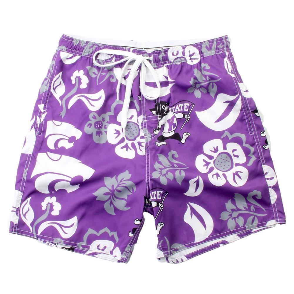 Men's Purple Kansas State Wildcats Floral Volley Logo Swim Trunks Y7715