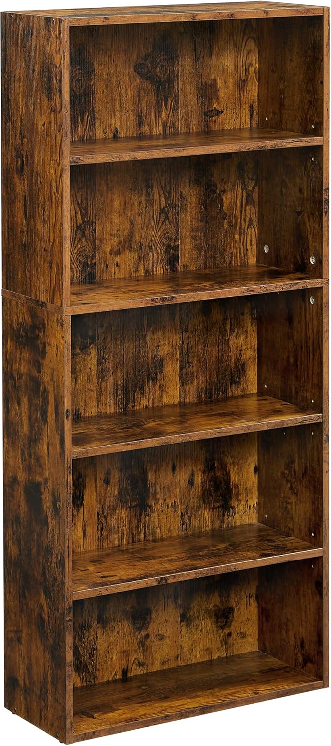 23.6" Rustic Brown Open Bookcase with Adjustable Shelves A2250