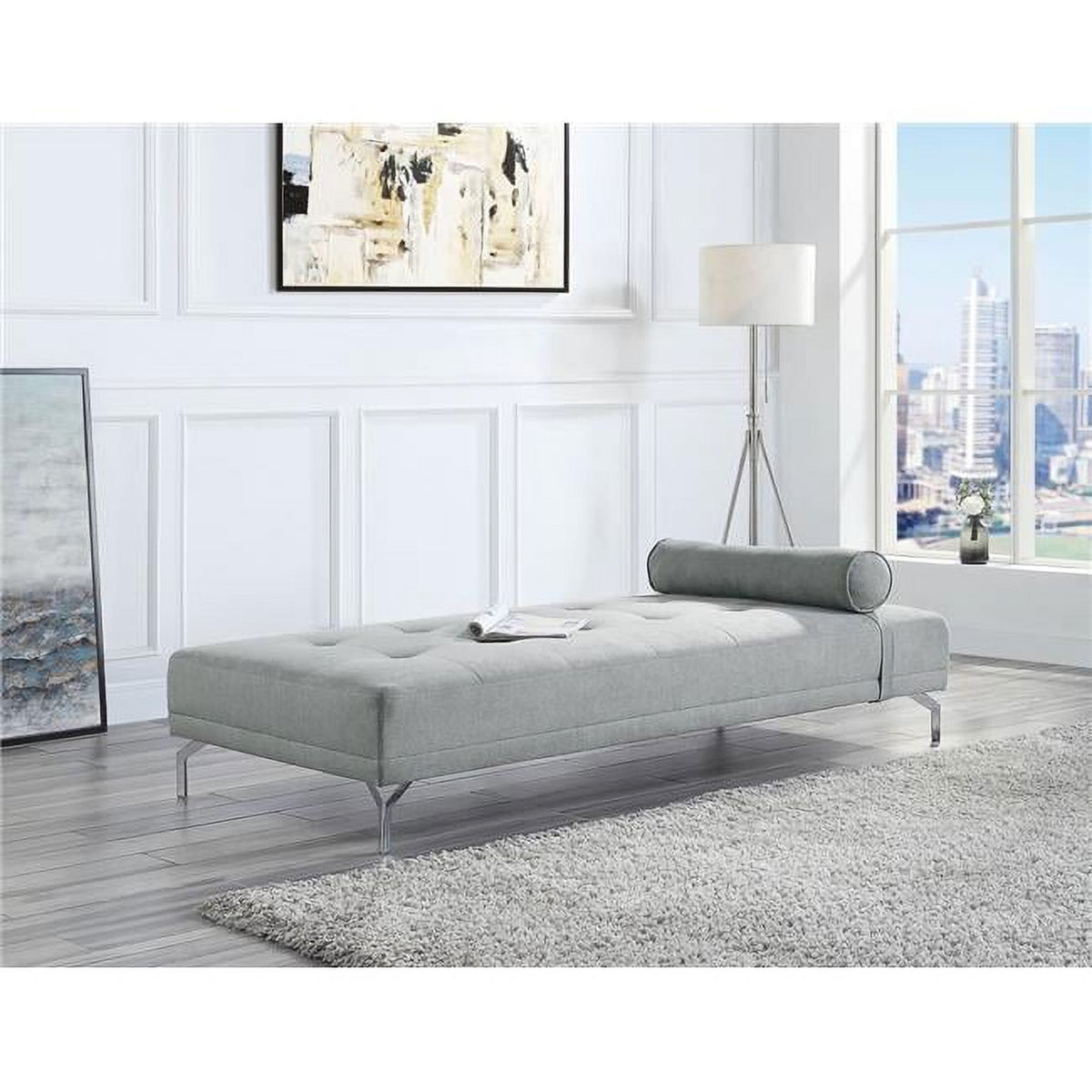 Gray Melange Velvet Sofa Bed with Pillow M70288