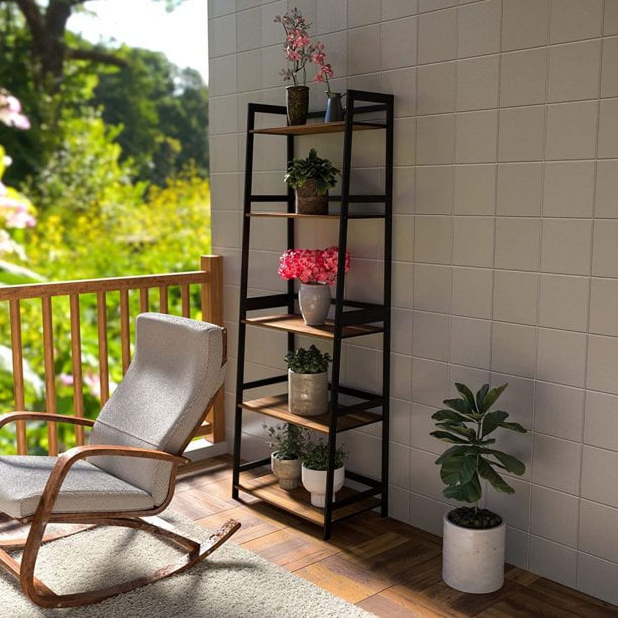 5 Tier Bamboo Ladder Shelf Storage Rack Bookcase Brown R665118