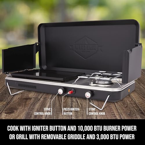 2-in-1 Gas Camping Stove and Griddle with Integrated Igniter Z71304