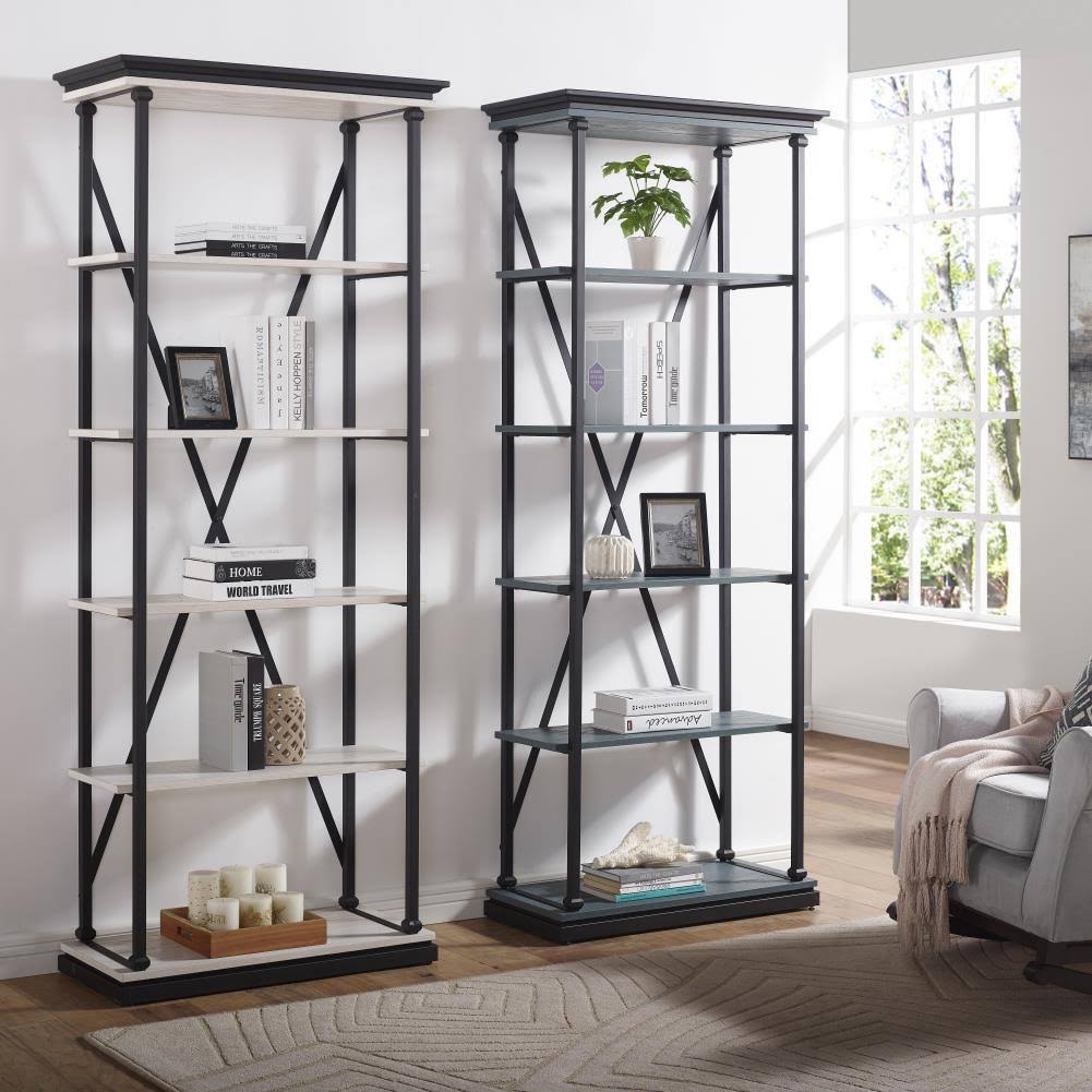 Antique Blue and Black Metal 5-Shelf Bookcase P812