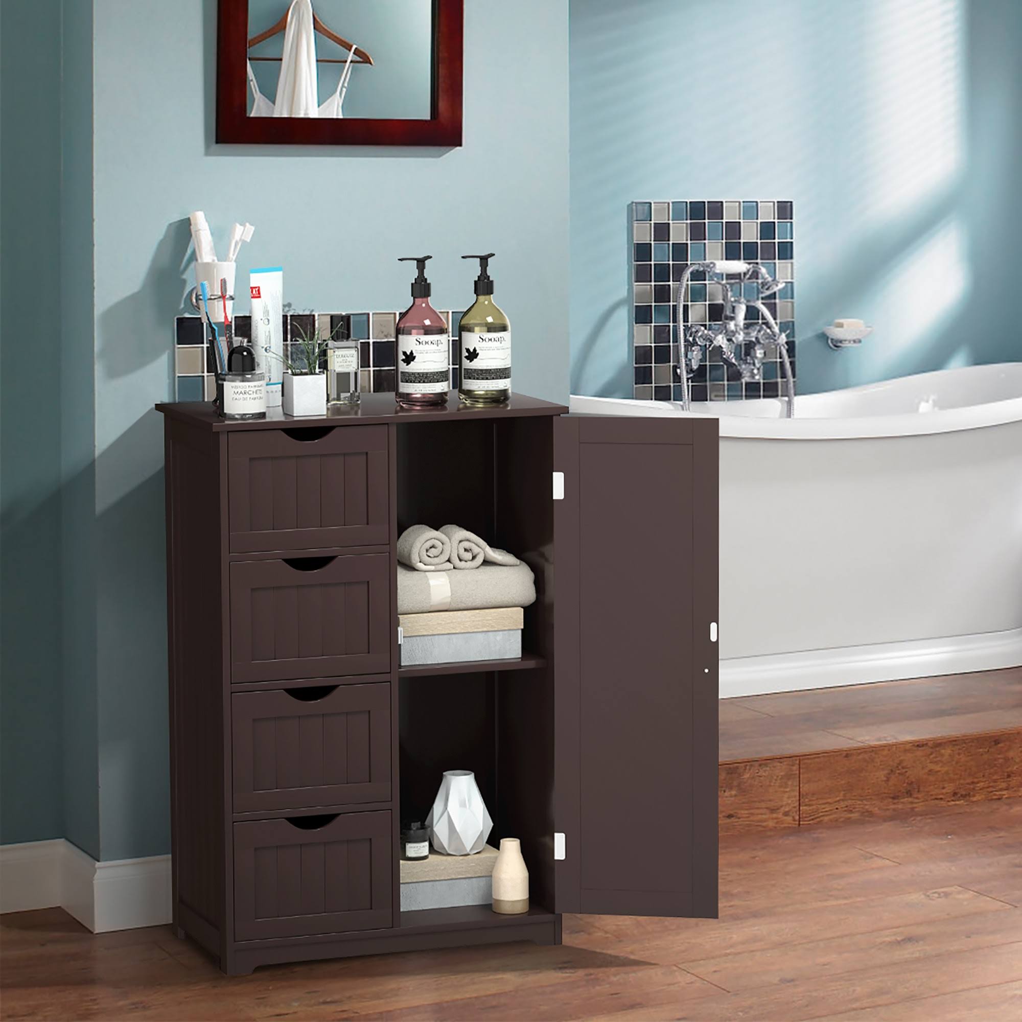 Brown Storage Cabinet with 4-Drawers 2-Shelves D84377