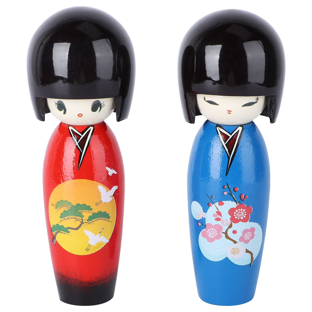2Pcs Japanese Kimono Girl Dolls Wooden Toy Decor G24745