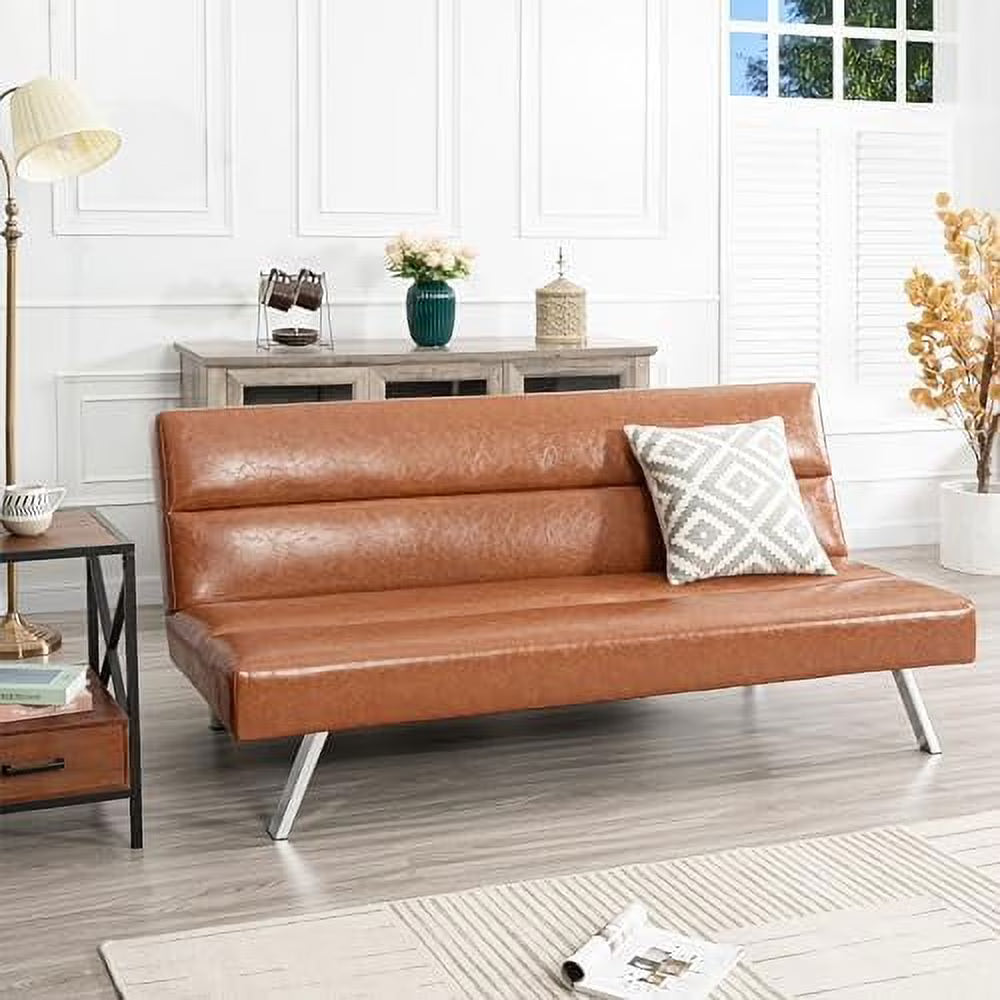 Caramel Leather Futon Sofa Bed V329526