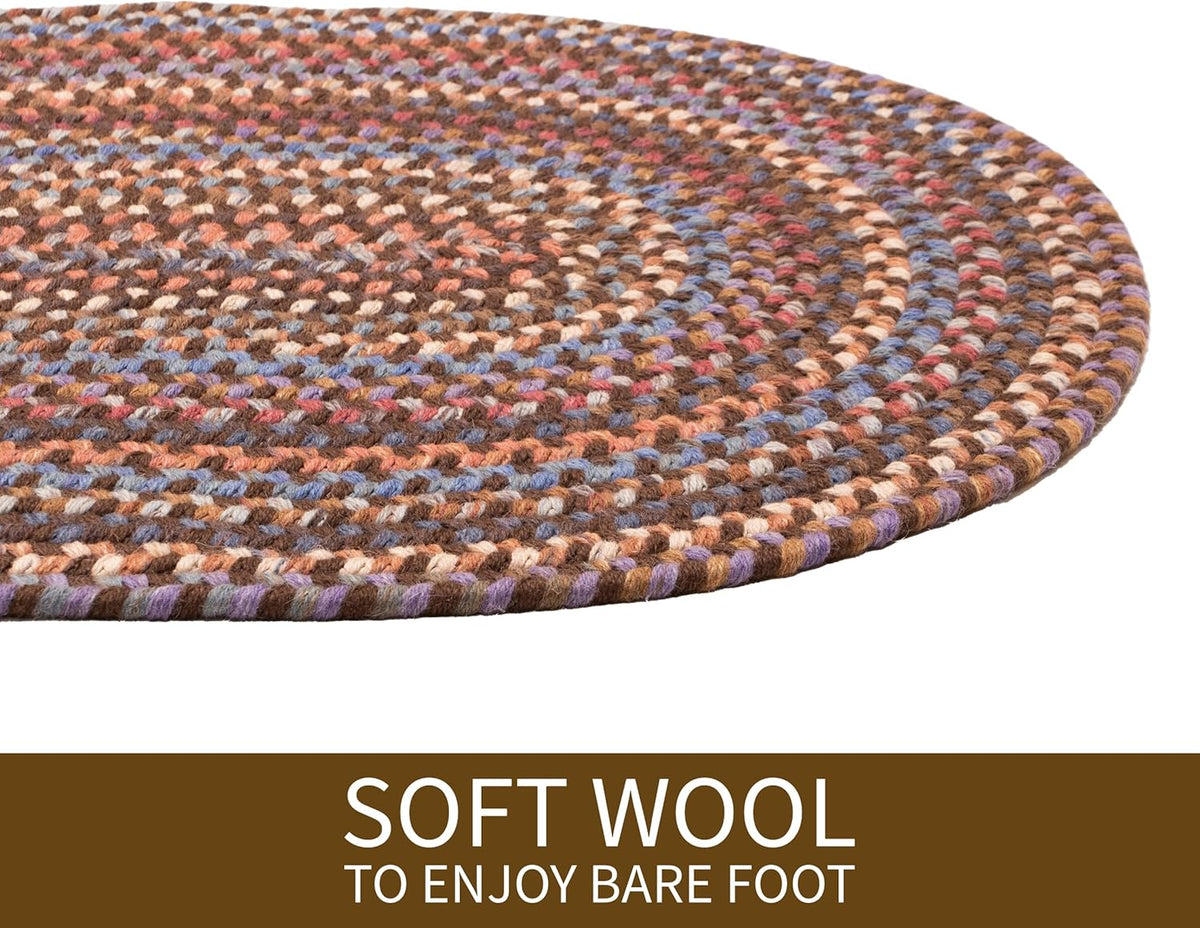 Walnut Brown Wool Braided Rug 20" x 30" Oval N9670