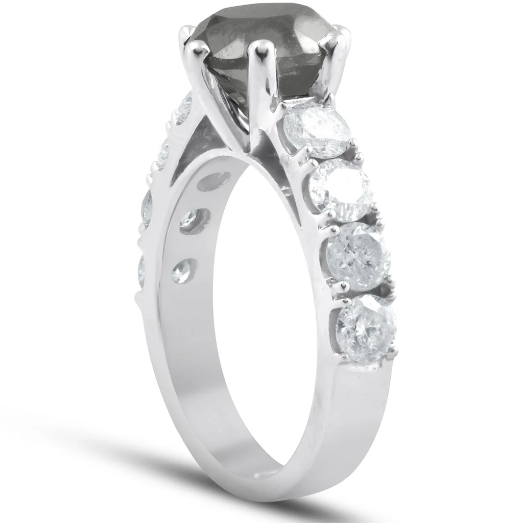 4 1/2 Carat Black & White Diamond Engagement Ring 14K White Gold O82675