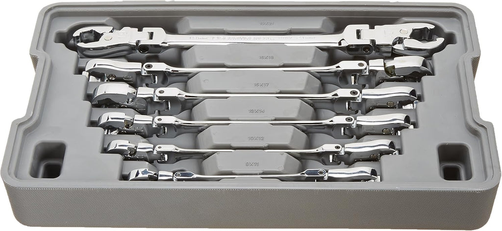 6 Pc. Ratcheting Flex Head Flare Nut Metric Wrench Set C857