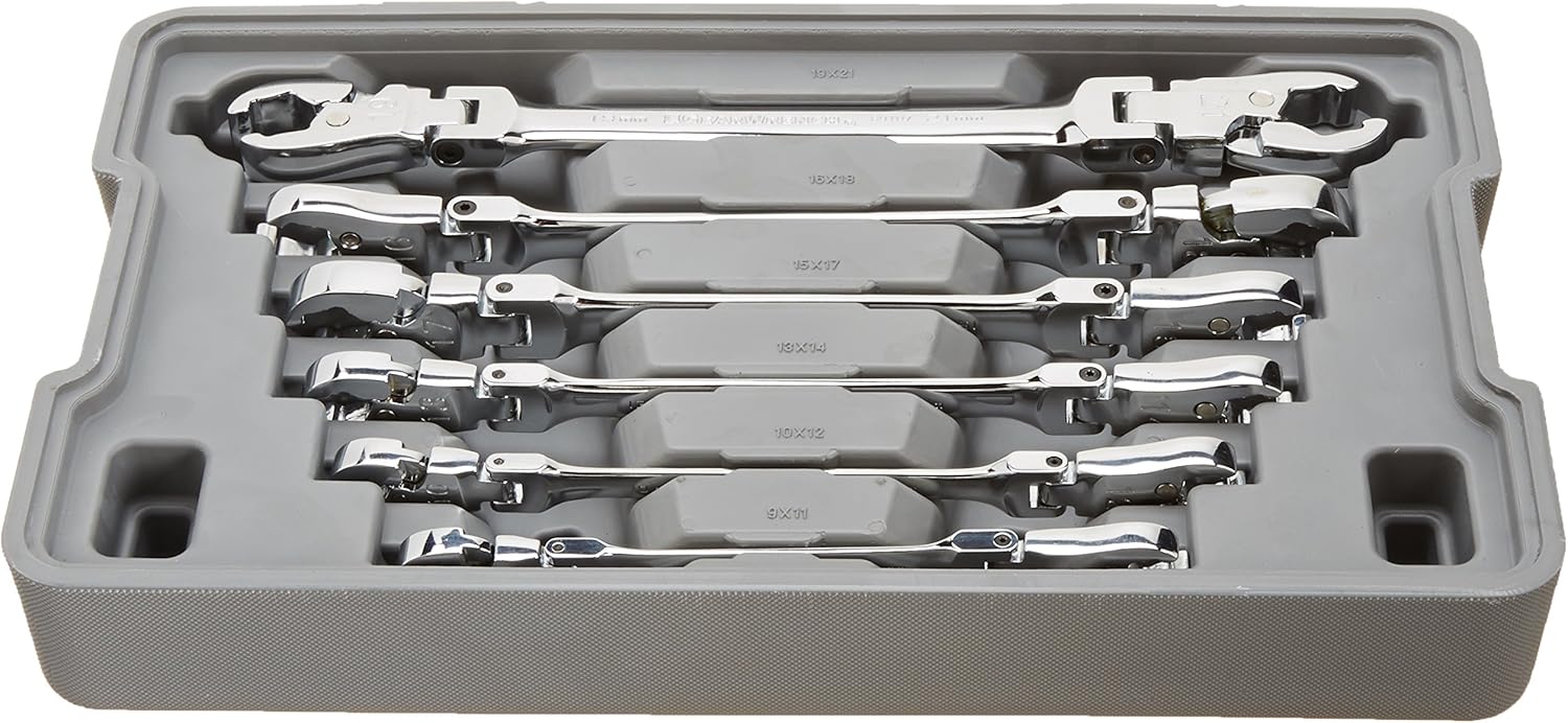 6 Pc. Ratcheting Flex Head Flare Nut Metric Wrench Set C857