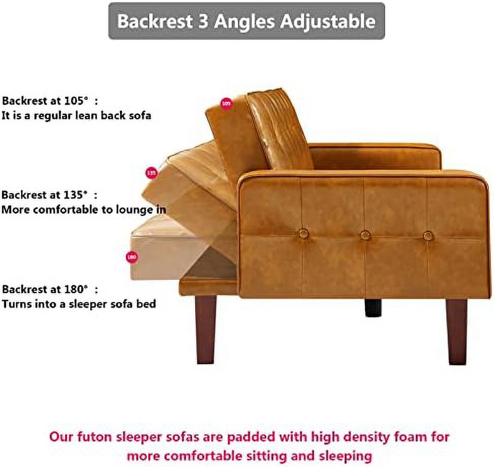 Tufted Linen Futon Sofa Couch Bed Twin Size with Solid Wood Legs J317