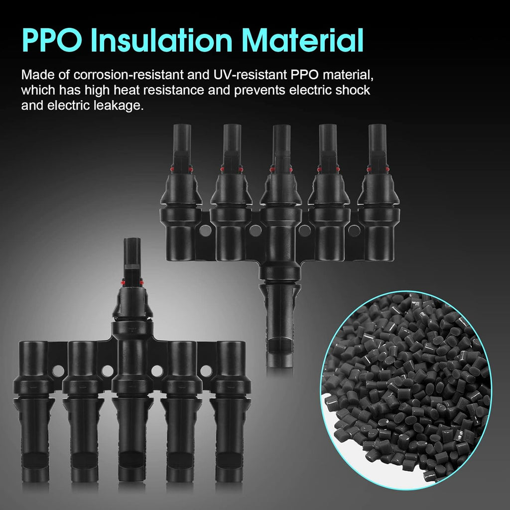 Solar Panel Connectors T Branch Cable Splitter 1 Male to 5 Female and 1 Female to 5 Male (1 Pair) Pack of 2 H8855