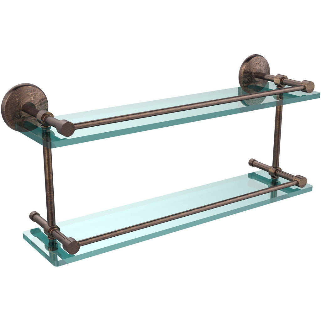 Antique Bronze Double Glass Shelf with Gallery Rail O6971