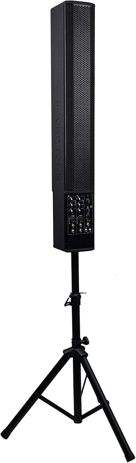 Pair of Powered Column Speakers with Speaker Stands Y812891
