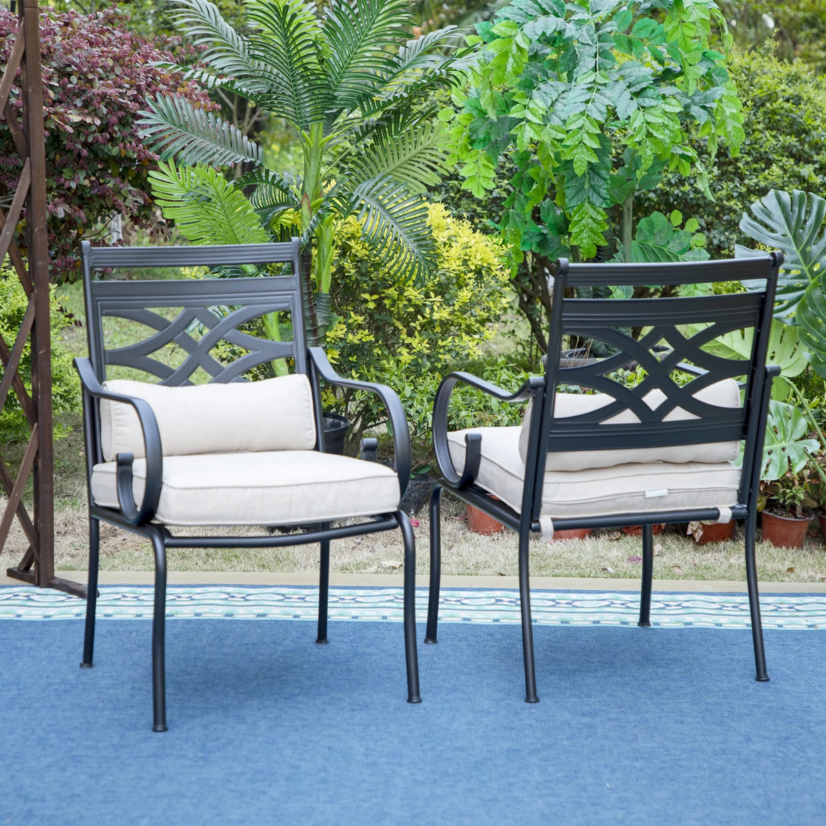 Beige Set of 2 Outdoor Patio Dining Armchairs with Cushioned Seat Q84747
