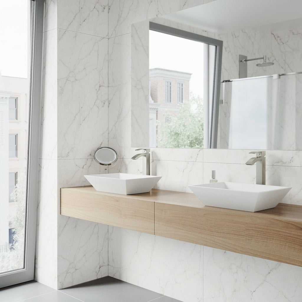 Matte Stone Vessel Bathroom Sink with Brushed Nickel Vessel Faucet K193
