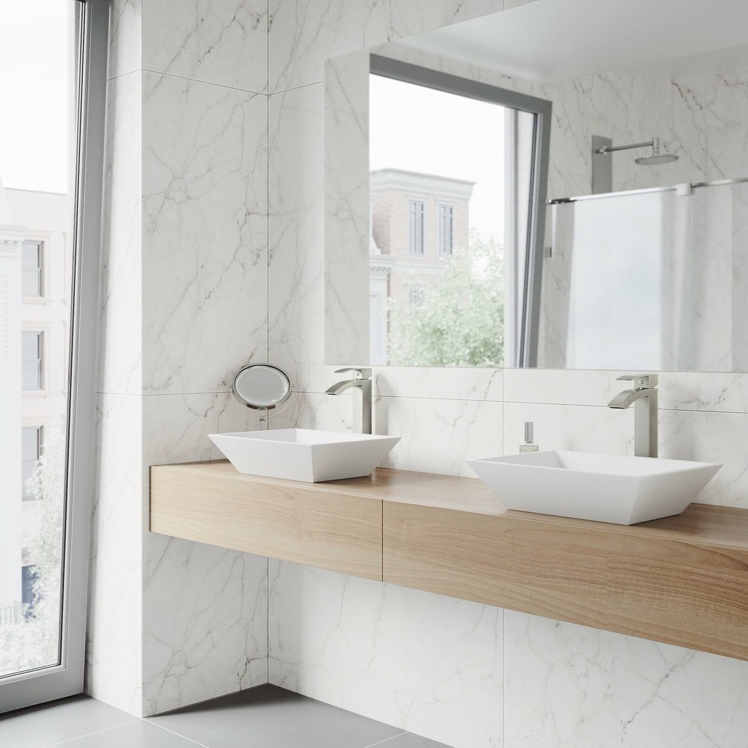 Matte Stone Vessel Bathroom Sink with Brushed Nickel Vessel Faucet K193