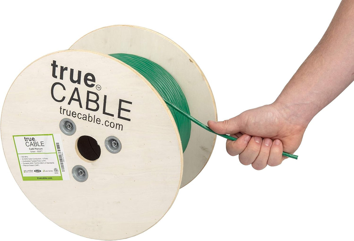 Cat6 Plenum 500ft Green 23AWG 4 Pair Solid Bare Copper Bulk Ethernet Cable X666