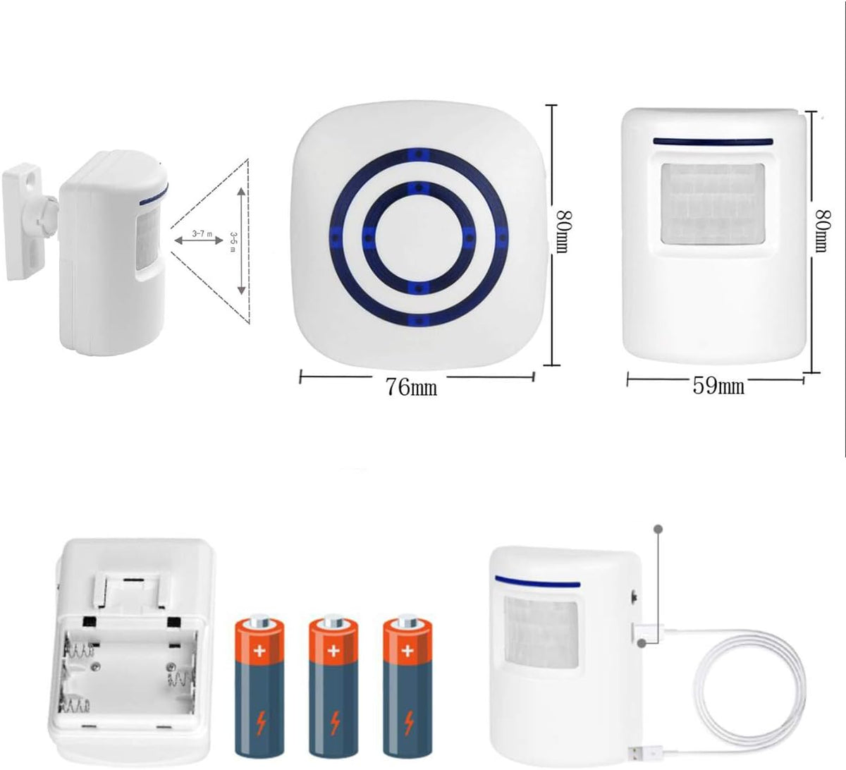 Wireless Infrared Motion Sensor Door Alarm with LED Indicators, Pack of 2 Q624