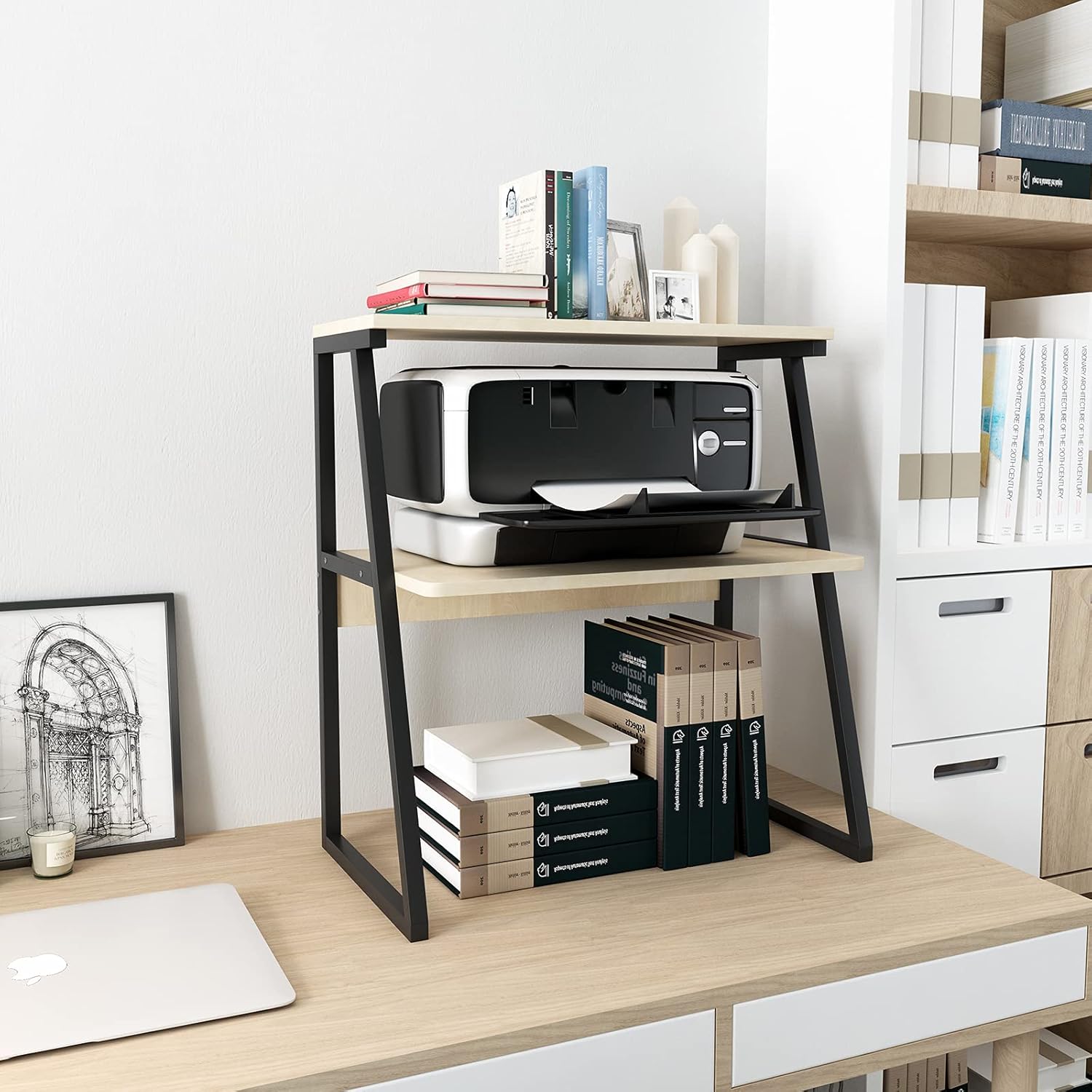 Black 3-Tier Printer Stand with Storage Shelves E431725