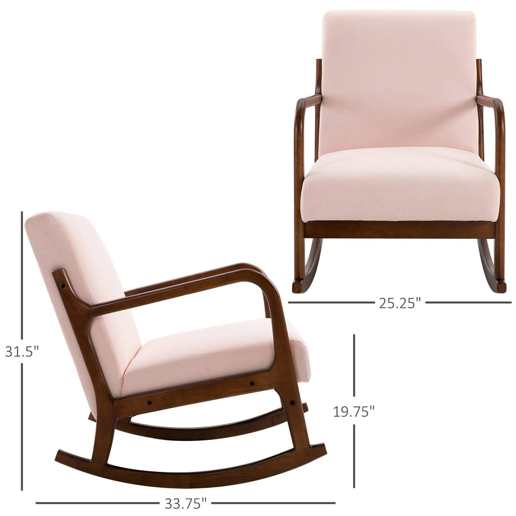 Grey Upholstered Rocking Armchair with Wood Base and Linen Fabric G7659