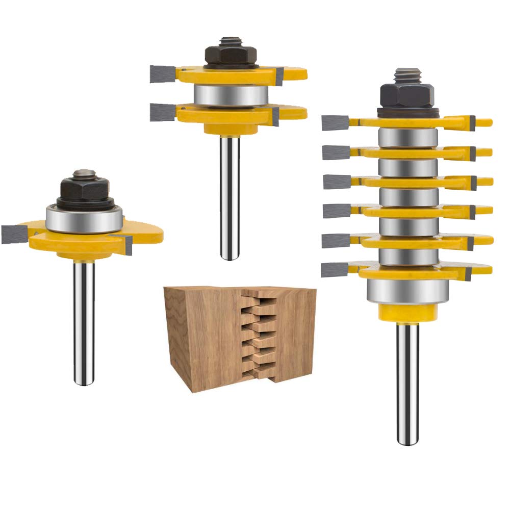 6 Finger Joint Router Bit Set 3PCS Carbide Woodworking Cutter V86455