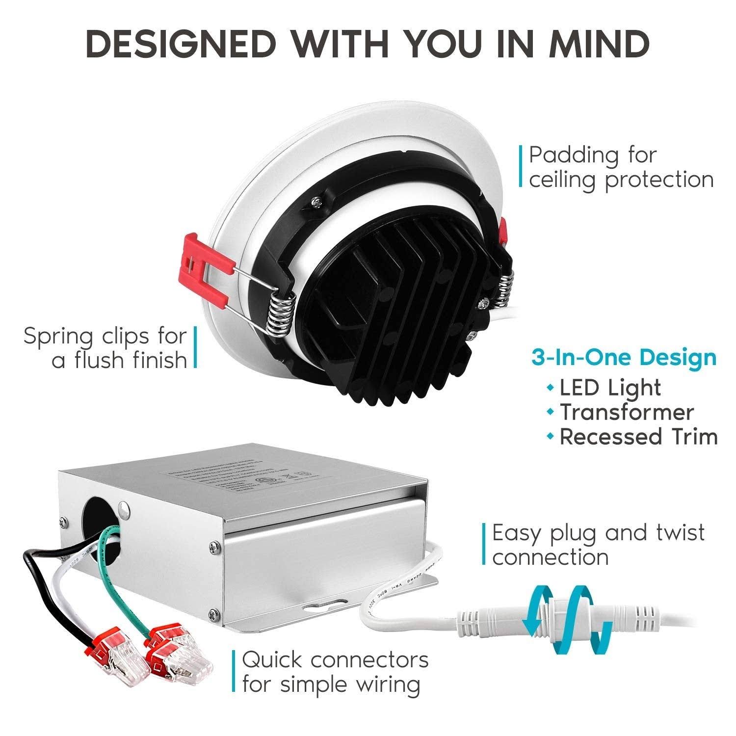 4 inch LED Gimbal Recessed Light with Junction Box, 11W, 5000K Bright White, 1000 Lumens, Dimmable, IC Rated L253474