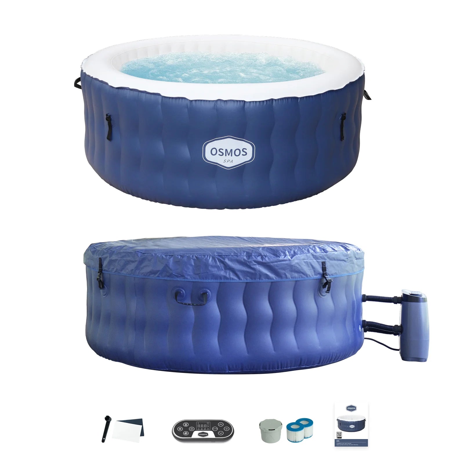 Navy Blue Inflatable Hot Tub 4 Person with 108 Air Jets V1266