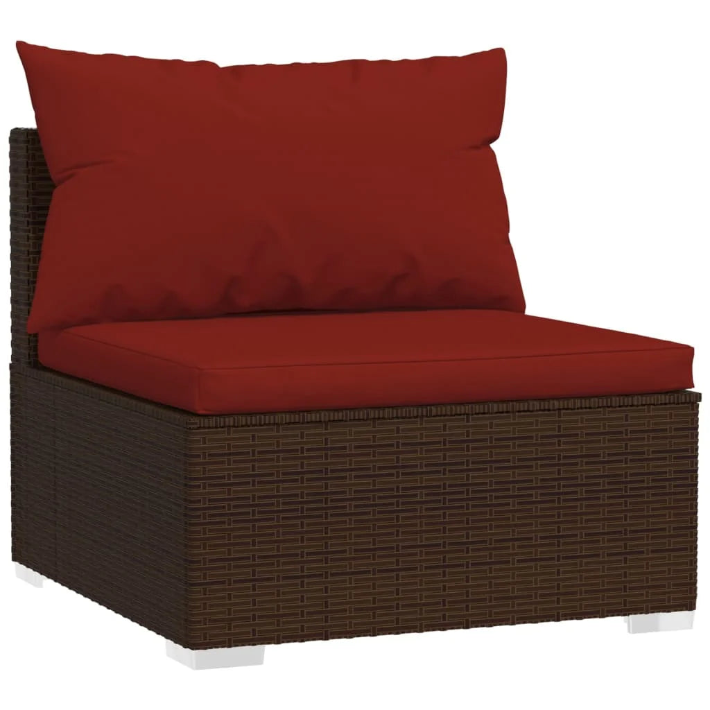 9 Piece Patio Set with Cushions Poly Rattan Brown M38352