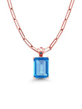 Swiss Blue Topaz Blue Diamond 18K Rose Gold Plated Silver Pendant with Paperclip Link Chain 18 inch with 2 inch Extender C8876