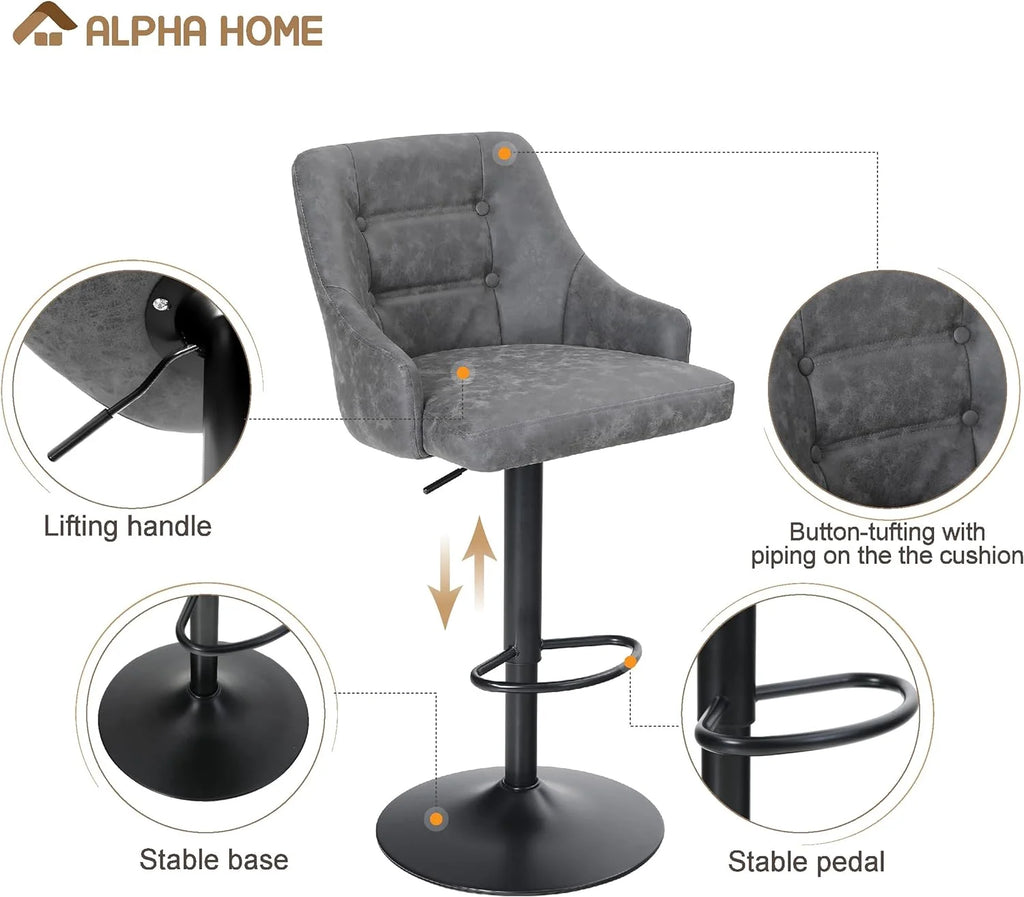 Grey PU Leather Adjustable Bar Stool Set Of 4 P310
