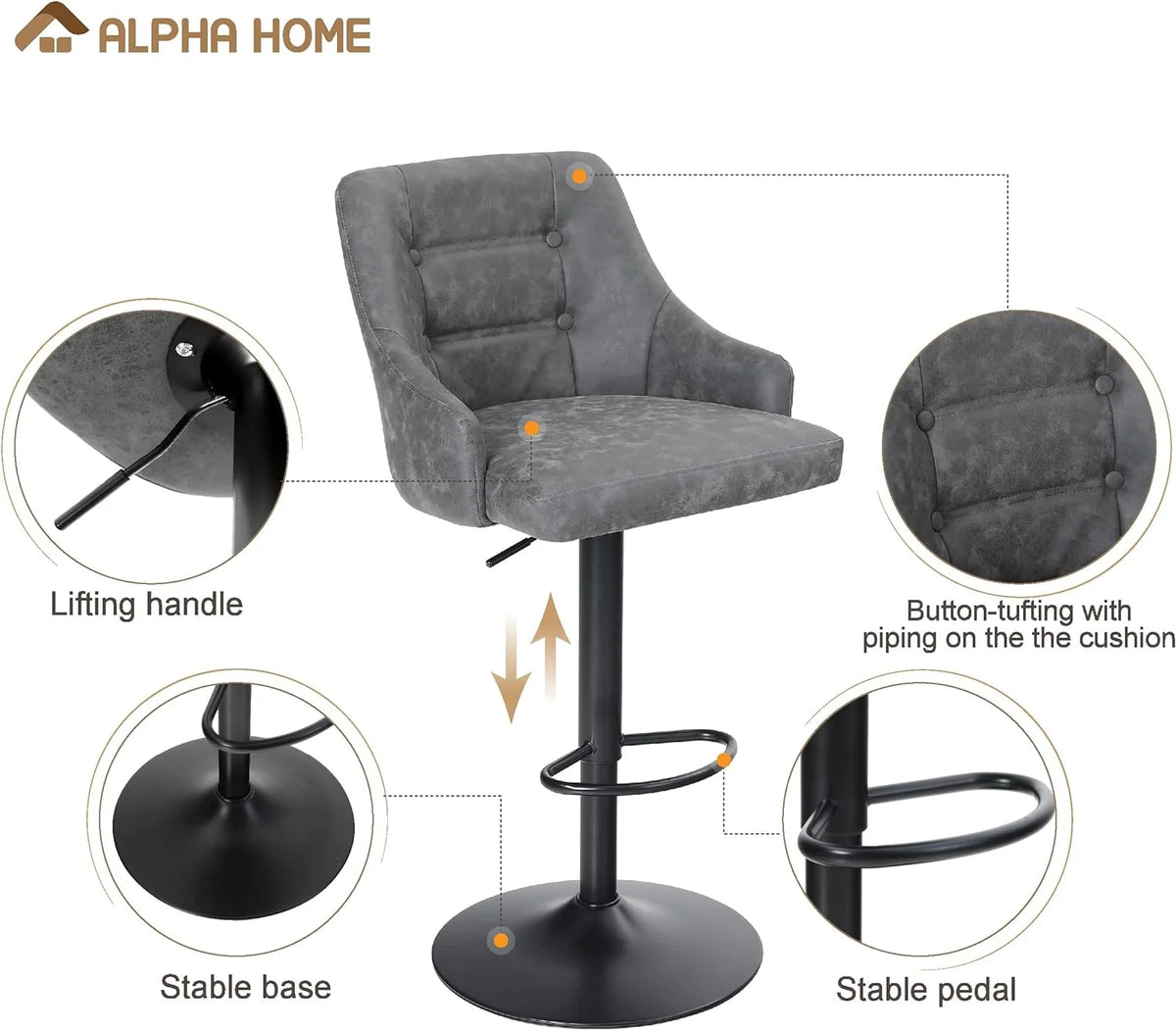 Grey PU Leather Adjustable Bar Stool Set Of 4 P310
