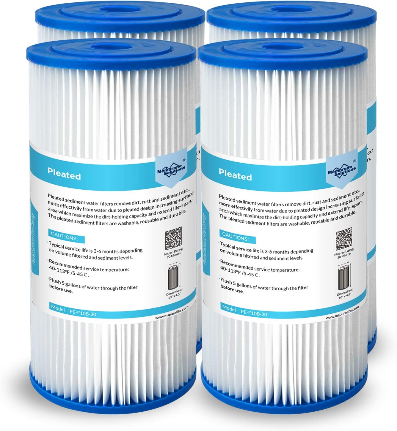 20 Micron Pleated Sediment Replacement Cartridge 10x4.5 (4 Pack) K155630
