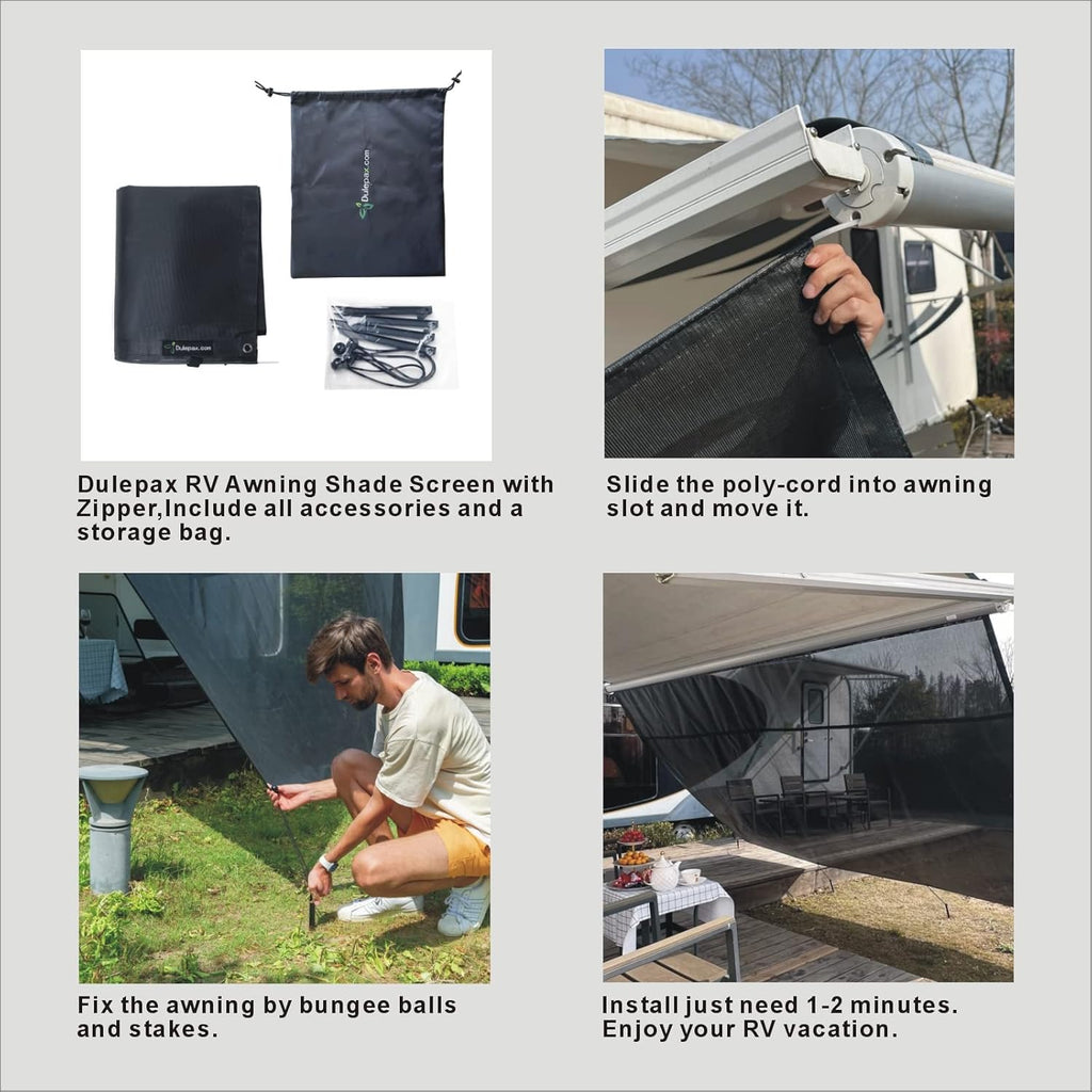 RV Awning Shade Screen with Zipper 8'X12'3'' N1690