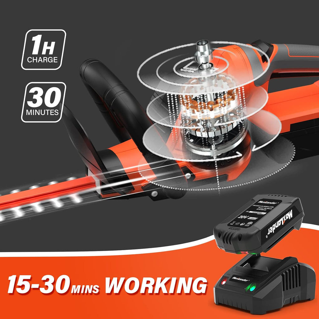 Cordless Hedge Trimmer with 22” Dual-Action Blade, 20V 2.0Ah Battery and Fast Charger U109183
