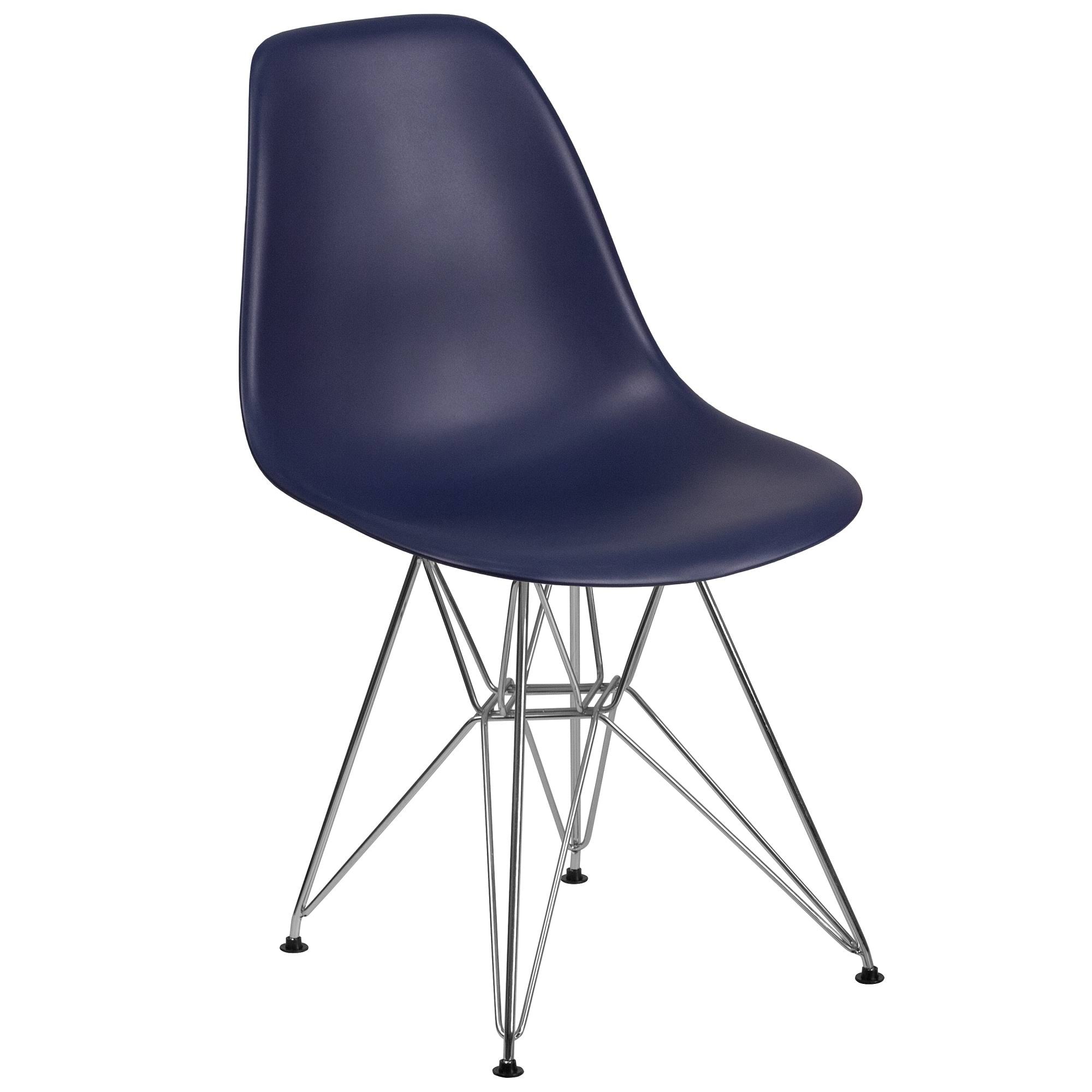 Navy Blue and Silver Accent Chair with Chrome Legs R177