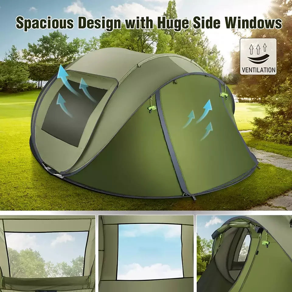 3-4 Person Waterproof Camping Tent, Dark Green T7740