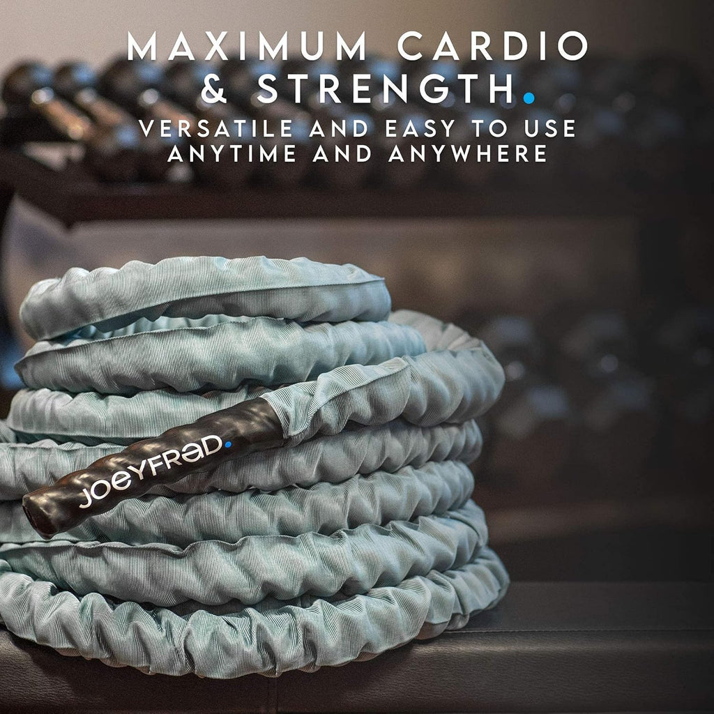 Battle Rope 30ft Length 100% Dacron Heavy Weighted Rope with Wall Anchor 2 Anchor Straps 1 Carabiner C91379
