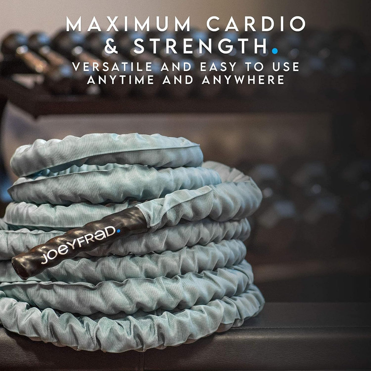 Battle Rope 30ft Length 100% Dacron Heavy Weighted Rope with Wall Anchor 2 Anchor Straps 1 Carabiner C91379