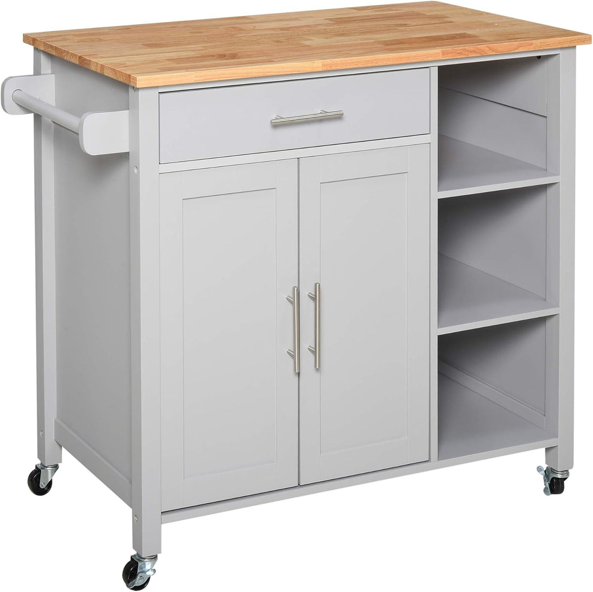 White Wooden Rolling Kitchen Storage Island with Drawer O229
