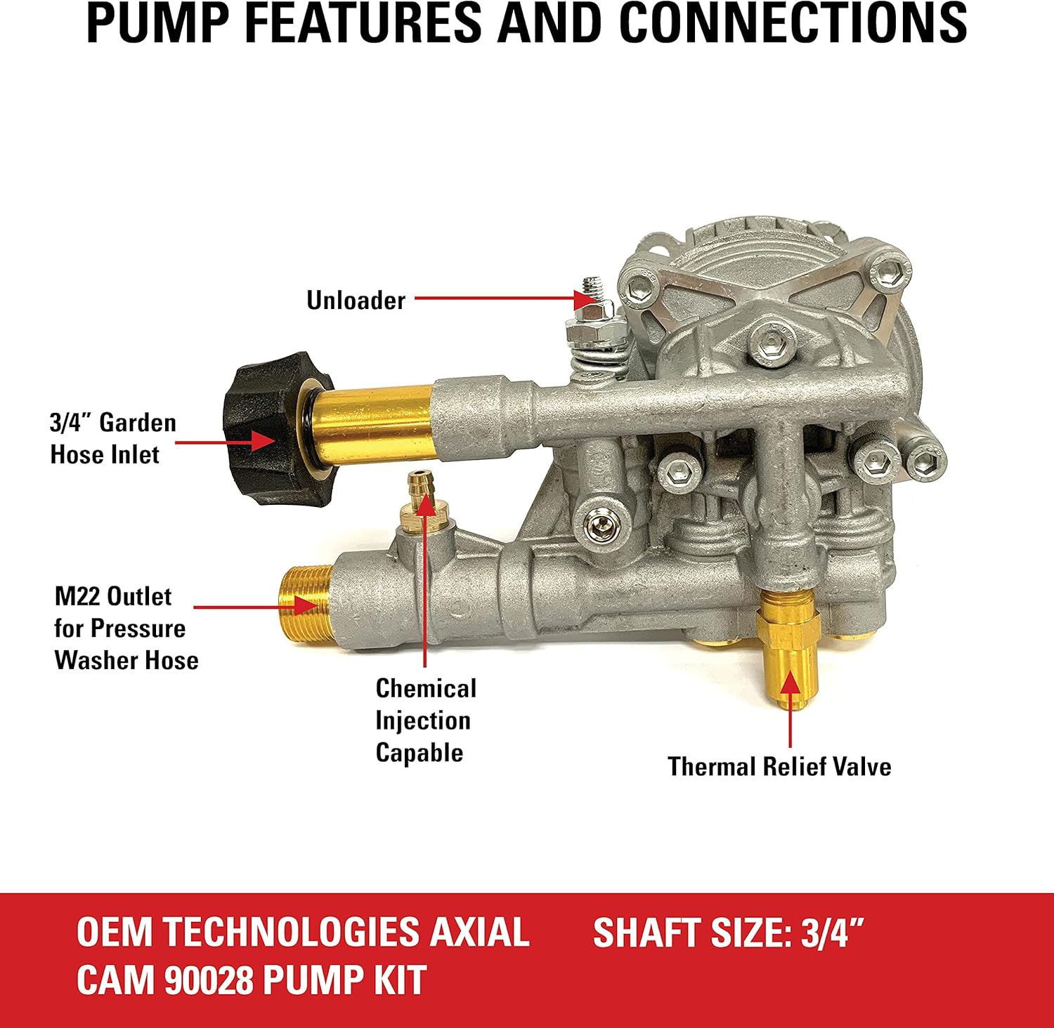 Horizontal Axial Cam Replacement Pressure Washer Pump Kit, 3300 PSI, 2.4 GPM, 3/4 Shaft, Silver T64838