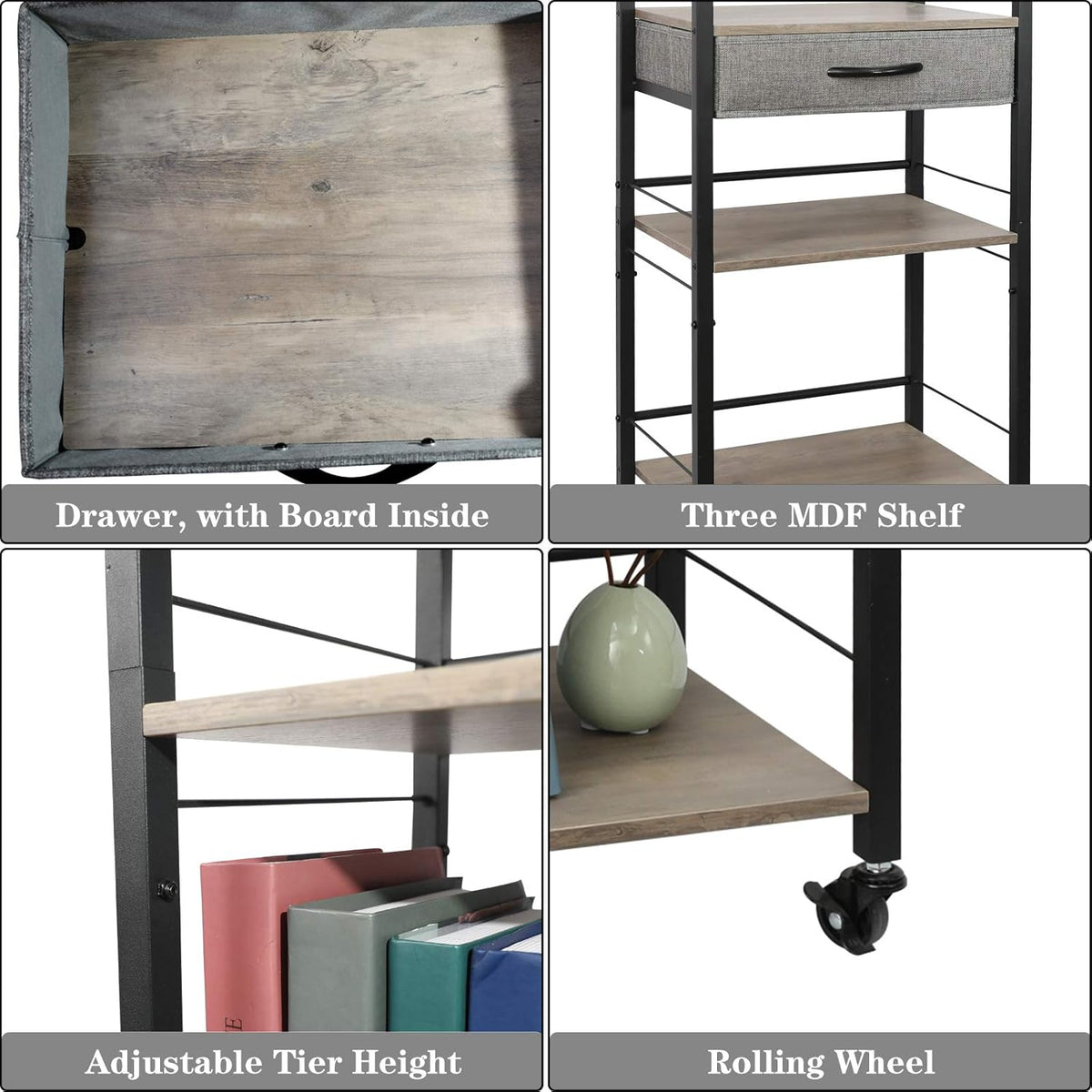 3 Tier Rolling Utility Cart with Drawer K35135