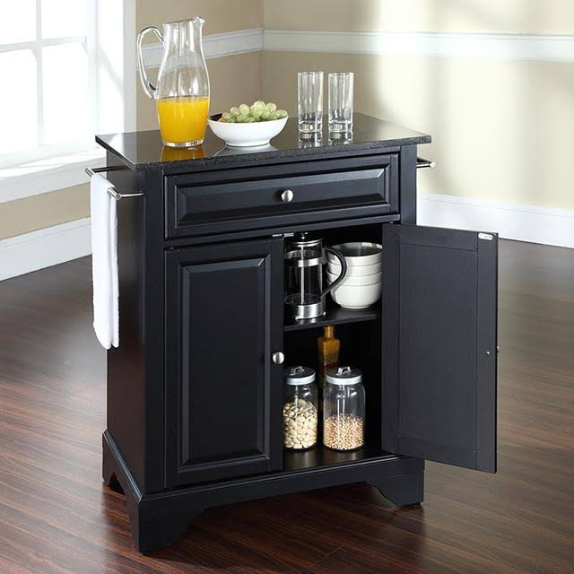 White Solid Granite Top Portable Kitchen Island S1809
