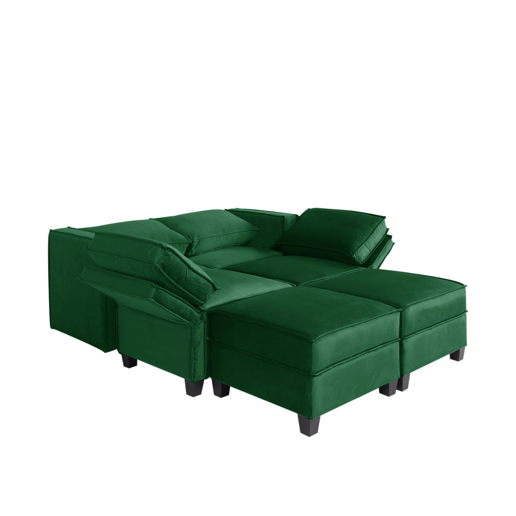 Modern Large Velvet U-Shaped Convertible Sectional Sofa Bed with Removable Storage Ottomans X5589