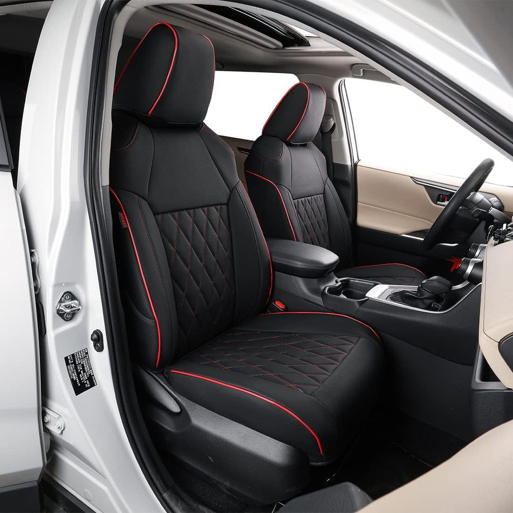 Black with Red Piping Leatherette Car Seat Covers X4600