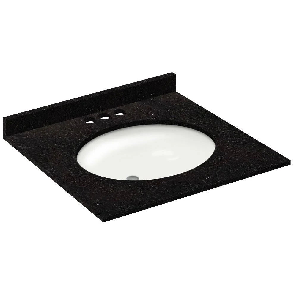 Black Granite Vanity Top 25 in x 22 in with Backsplash 4 in Spread U573