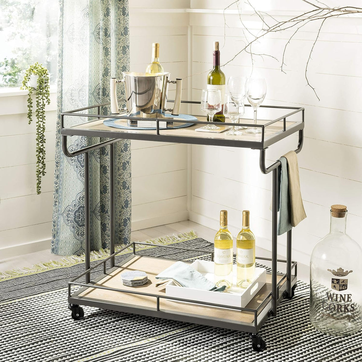 Rustic Oak/White Bar Cart R704086
