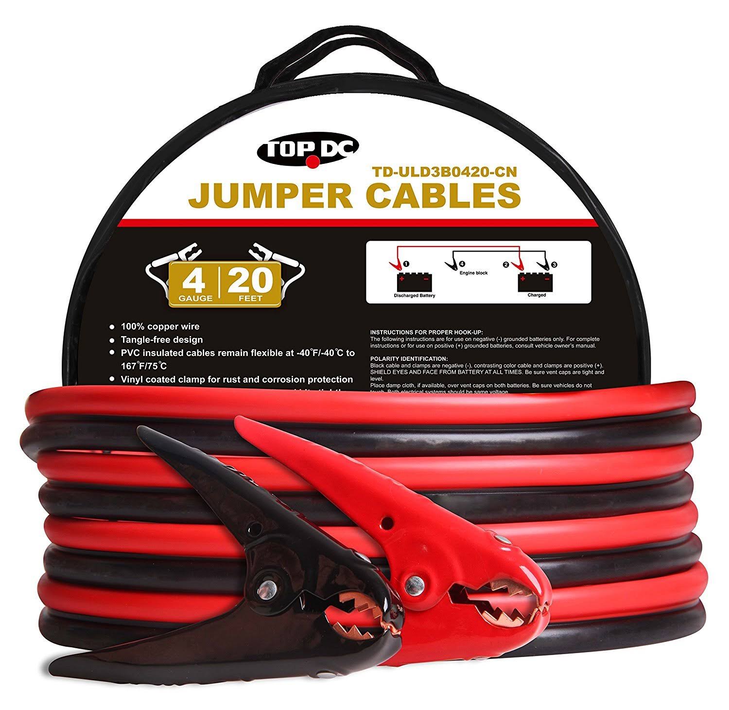 100% Copper Battery Jumper Cables 4 Gauge 20 Feet 300AMP A1554