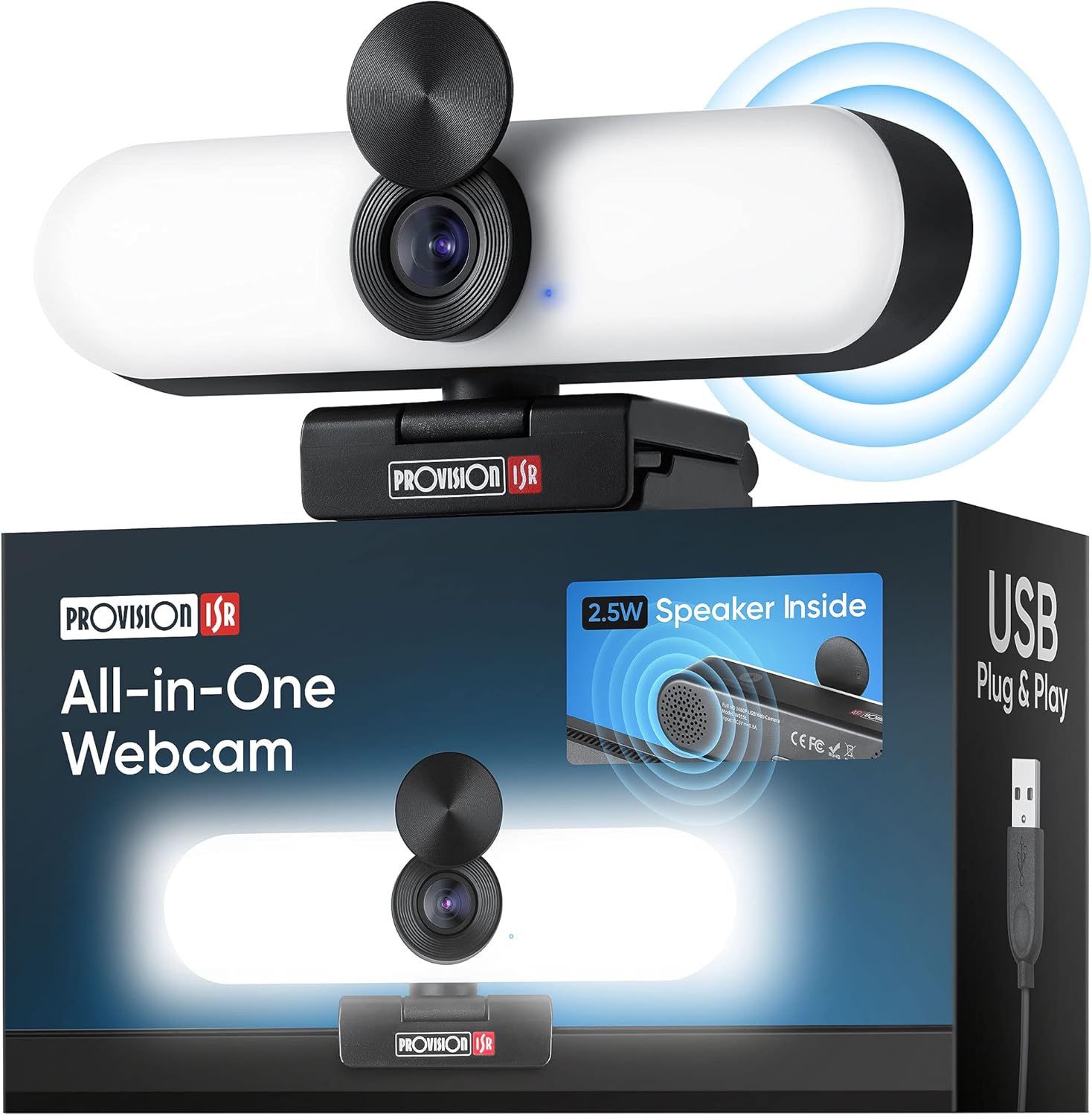 Full HD Webcam with Microphone, Speaker & LED Light, USB, Pack of 2 Y417419