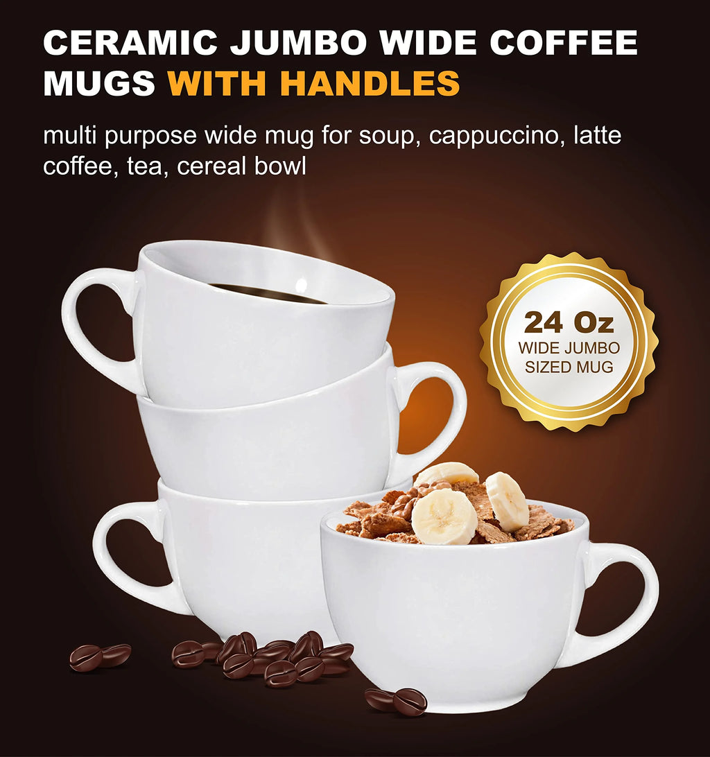 White 24 Oz Porcelain Coffee Mug Set O41131