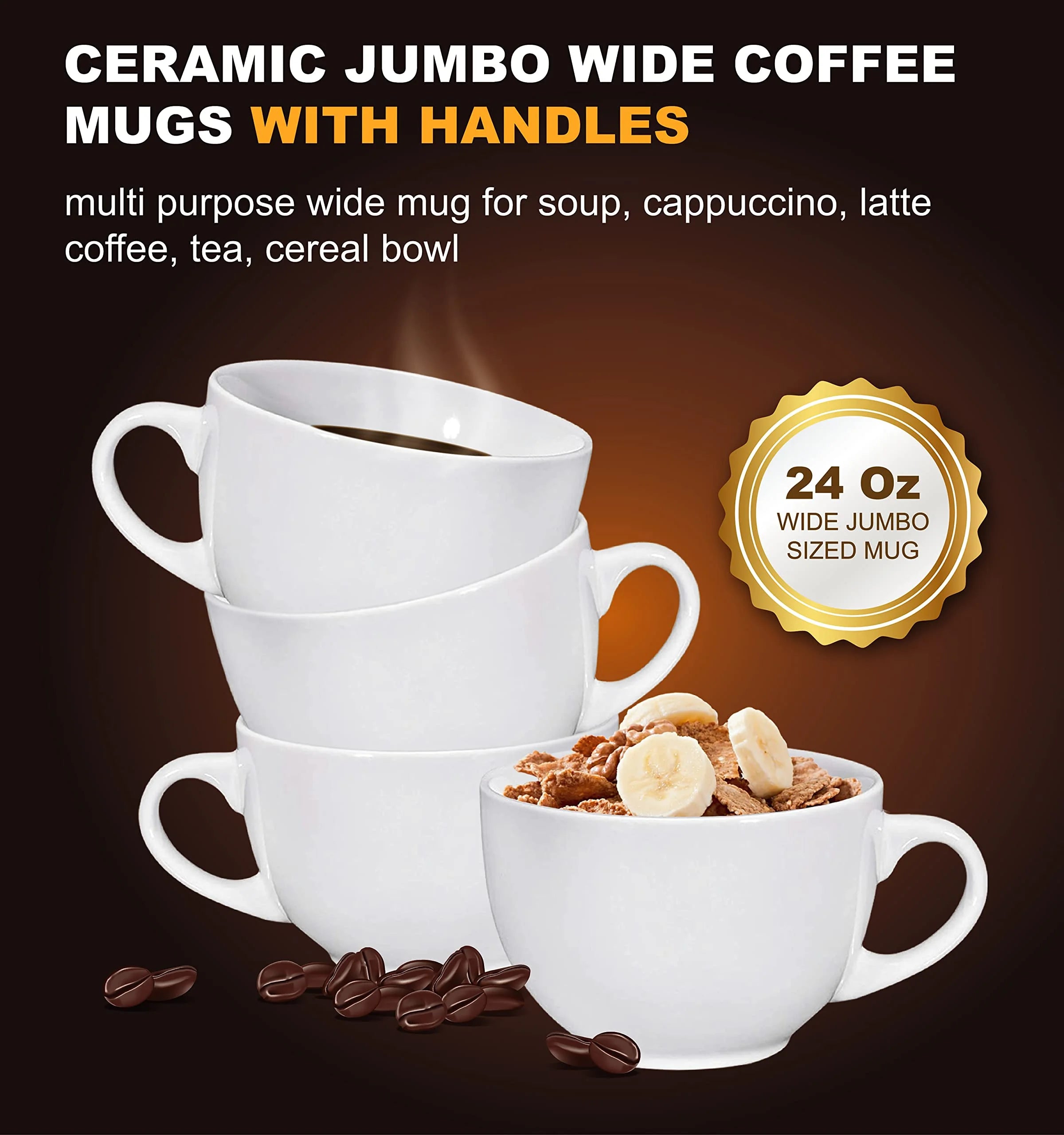 White 24 Oz Porcelain Coffee Mug Set O41131